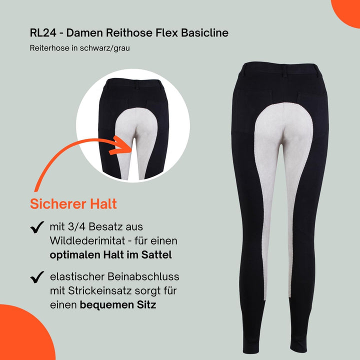 RL24 Damen Reithose Vollbesatz Flex BASICLINE 44 Schwarz/Grau, 44 Schwarz/Grau