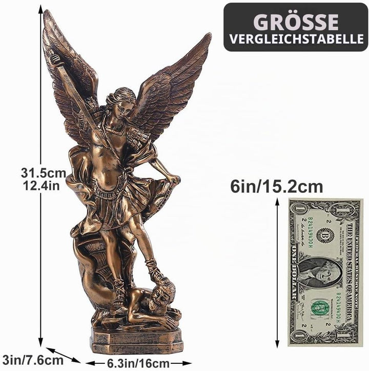 QIANLING 31,8 cm San Miguel Erzengel Statue, St. Michael Statue aus bronzeiertem Harz, St. Michael d