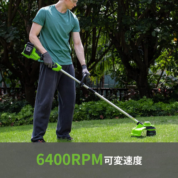 Greenworks Akku-Rasentrimmer 48V (24V x 2) 33cm mit 2 Akku 2Ah und Ladegerät, 2mm Faden, Hi/Low-Modu
