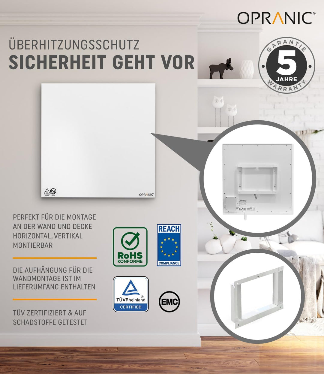 OPRANIC P5 Premium Infrarotheizung | 5 Jahre Garantie | Infrarot Wandheizung, Infrarotheizung Decken
