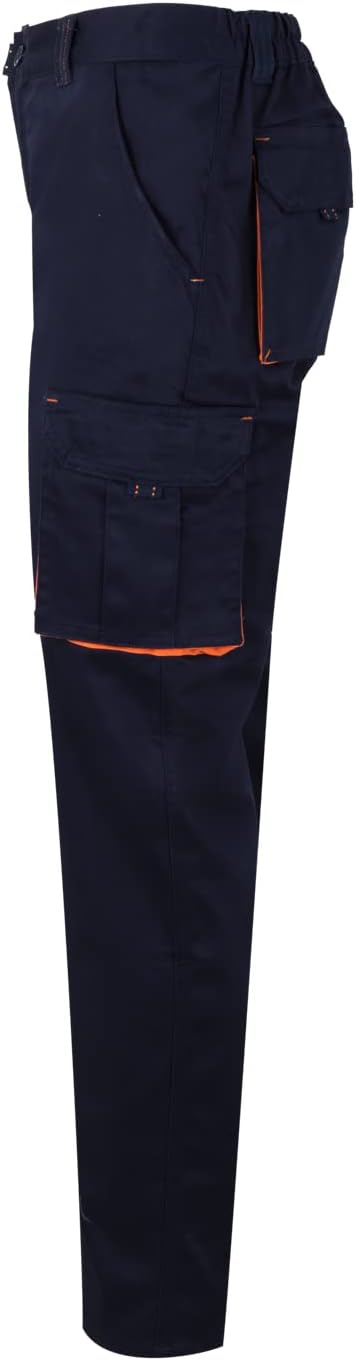 Velilla Unisex Stretch Mehreren Taschen Farbe Navy-Blau und Orange Grösse 46 Hose für professionelle