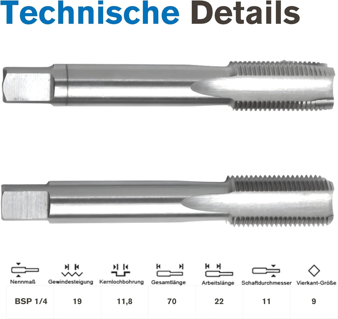 GSR Profi Gewindebohrer Satz | Rohrgewindeschneider Set 2-teilig | Gewindeschneider Zoll HSS BSP G 1