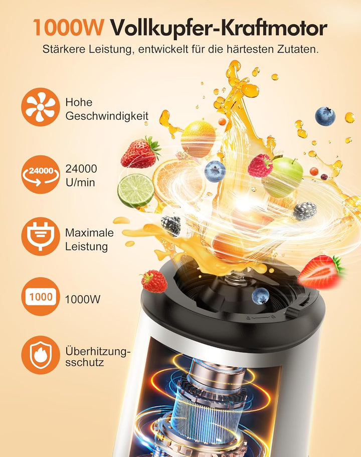 Mixer, Smoothie Maker & Standmixer, Hochgeschwindigkeits Mixer Smoothie Maker 1,5L Glasbehälter&600m