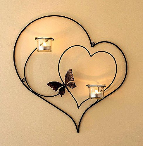 DanDiBo Wandteelichthalter Herz 39 cm Schwarz Teelichthalter Metall Wandleuchter Kerze, Schwarz