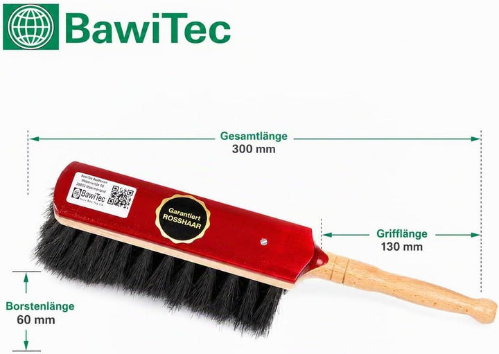BawiTec Hochwertiger Handfeger Handbesen 29 cm lang Echt Rosshaar lackiert 2tlg. weich Garantiert Ro
