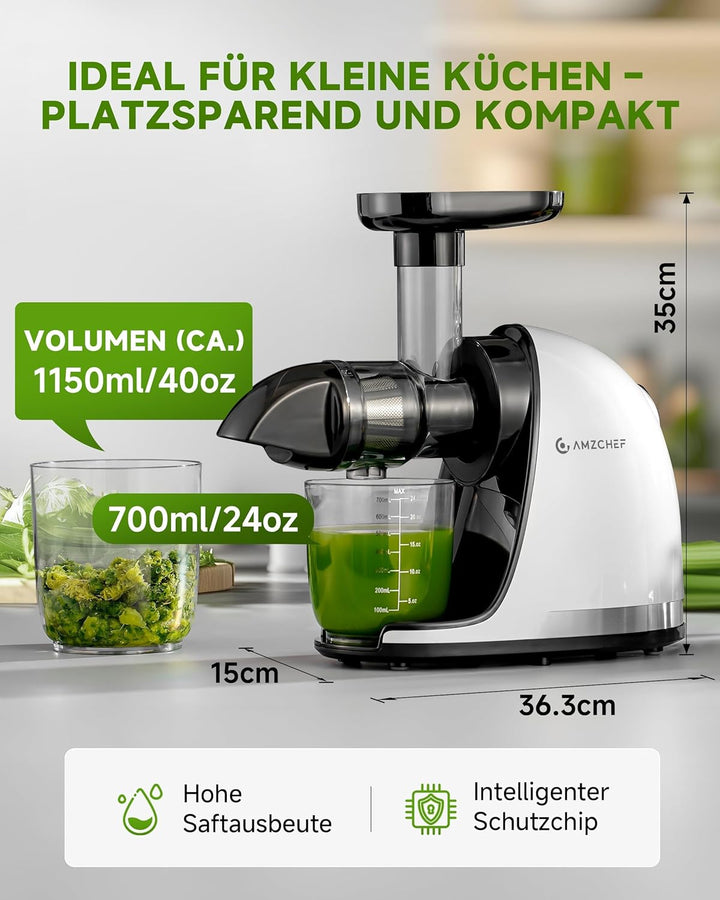 AMZCHEF Entsafter Slow Juicer Gemüse und Obst – Testsieger Saftpresse Elektrisch mit Rückwärts-Kau-F