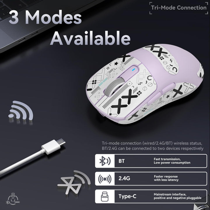 ATTACK SHARK X3 49g Superlight Maus mit Klebeband, PixArt PAW3395 Gaming-Sensor, BT/2,4G Kabellose/K