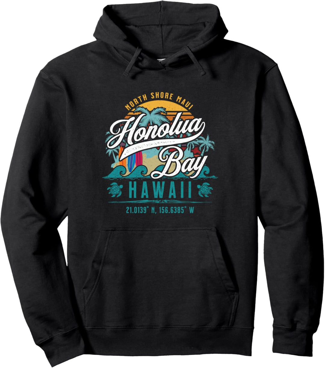 Honolua Bay North Shore Maui Hawaii Retro Sun Surf Schnorchel Pullover Hoodie