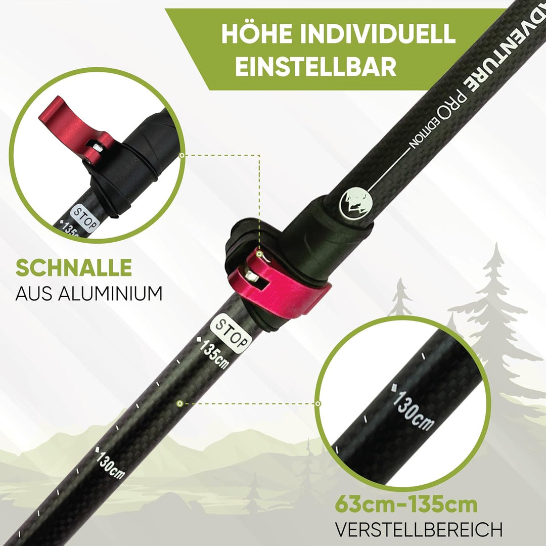 Teleskop Wanderstöcke Carbon & Aluminium mit Korkgriff I Leichte Nordic Walking Stöcke Damen und Her