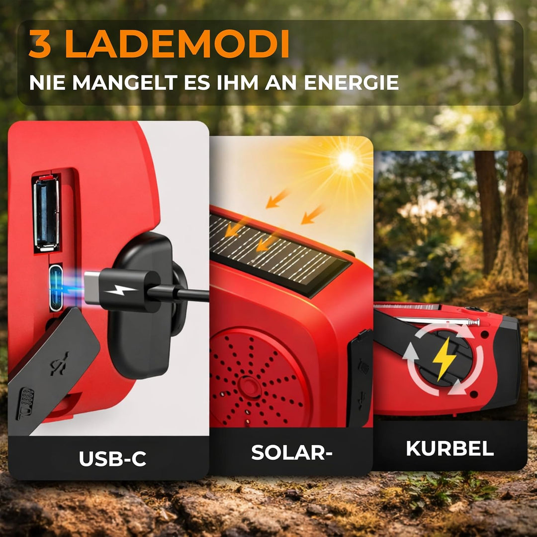 Survival-Radio, Solar-Dynamo, tragbar, wiederaufladbar, 2000 mAh, AM/FM, Dynamo-Taschenlampe, SOS-Fu