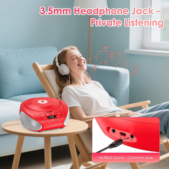 Gueray Tragbarer CD-Player Boombox Kompakt-Radio mit Stereo-Lautsprechern UKW-Radio 3,5-mm-AUX-Einga