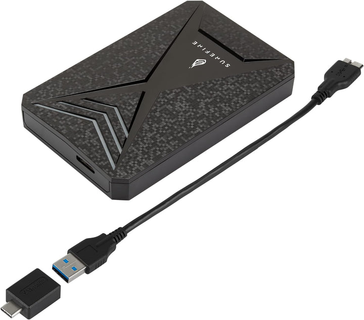 SureFire Gaming Hard Drive 2,5”, 1 TB, schwarz, Externe HDD Festplatte, USB-C Adapter, Windows &amp; Mac