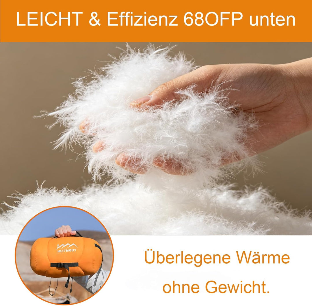 Daunen Deckenschlafsack, Leichter Kleiner Kompakt Schlafsack für Alle Jahreszeiten Camping, Wandern