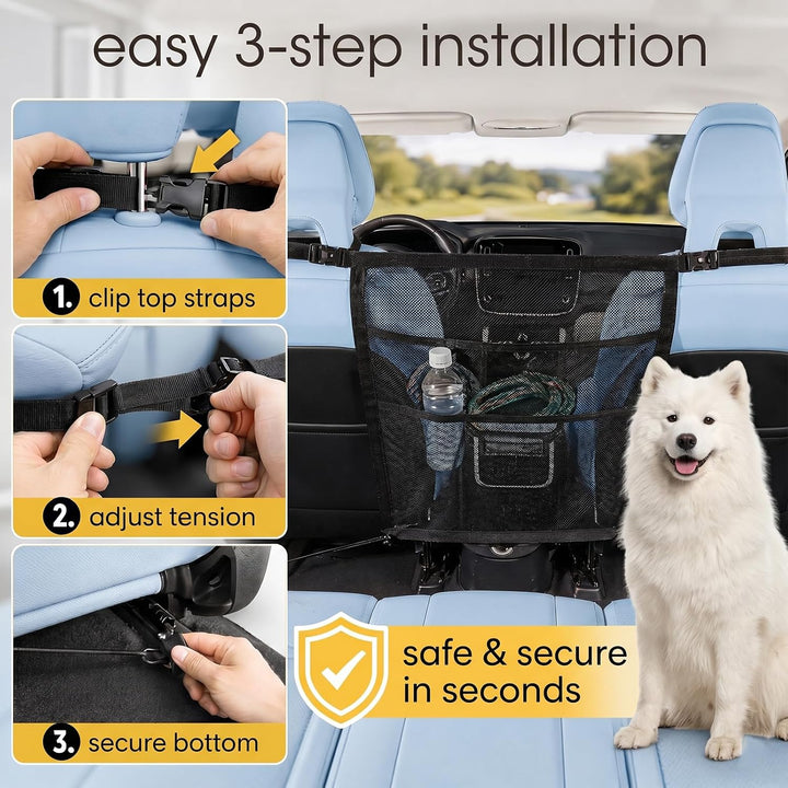 Hundetrennnetz Auto, Sicherheitsbarriere mit Aufbewahrungstasche | Robustes Nylongewebe, universell