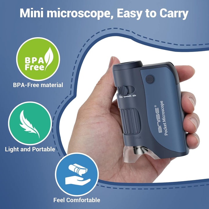 Taschenmikroskop 60-120-facher Zoom mit LED, Handmikroskope für Kinder, Tragbares Mini-Mikroskop mit