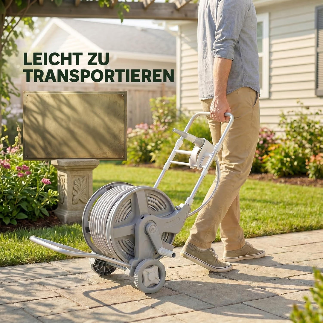 Outsunny Schlauchwagen 45 m Schlauchtrommel mit 2 Sprühfunktionen, Kurbel Schlauchführung Wasserhahn