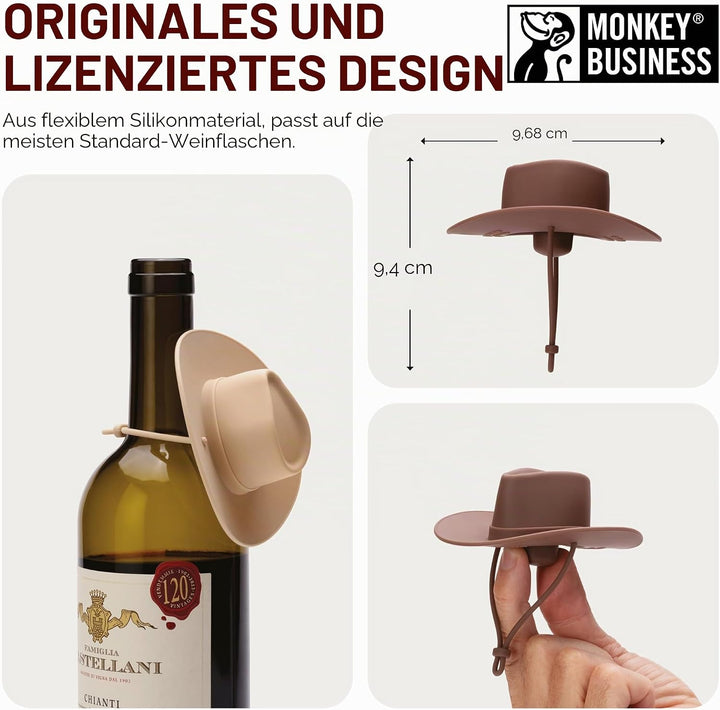 Monkey Business Howdy Weinstopfen mit Cowboyhut, lustiger Silikon-Flaschenverschluss, hält Wein fris