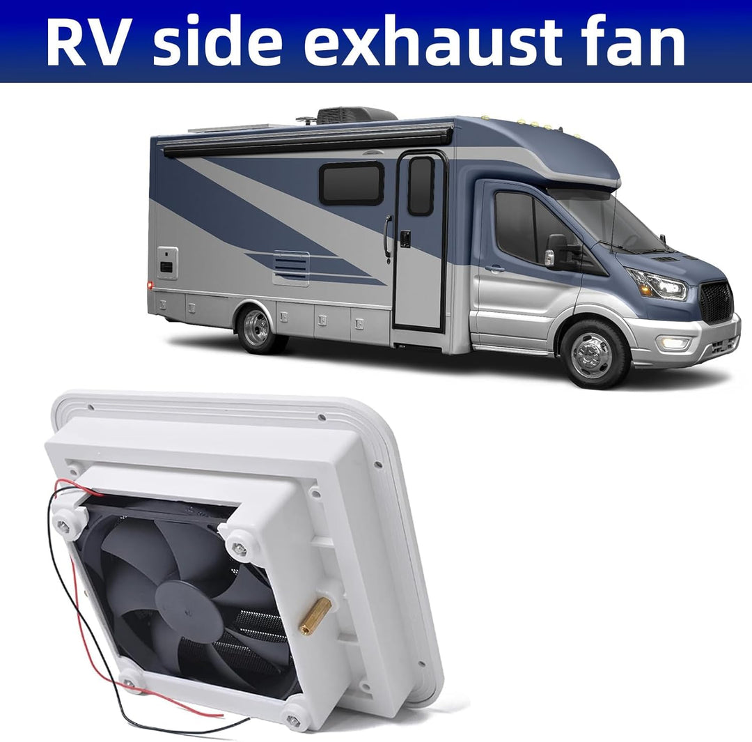 Riloer Weiss RV Caravan Vent Side Exhaust Vent 12 V RV Cooling Dust Fan, RV One Way Dust Vent Fan