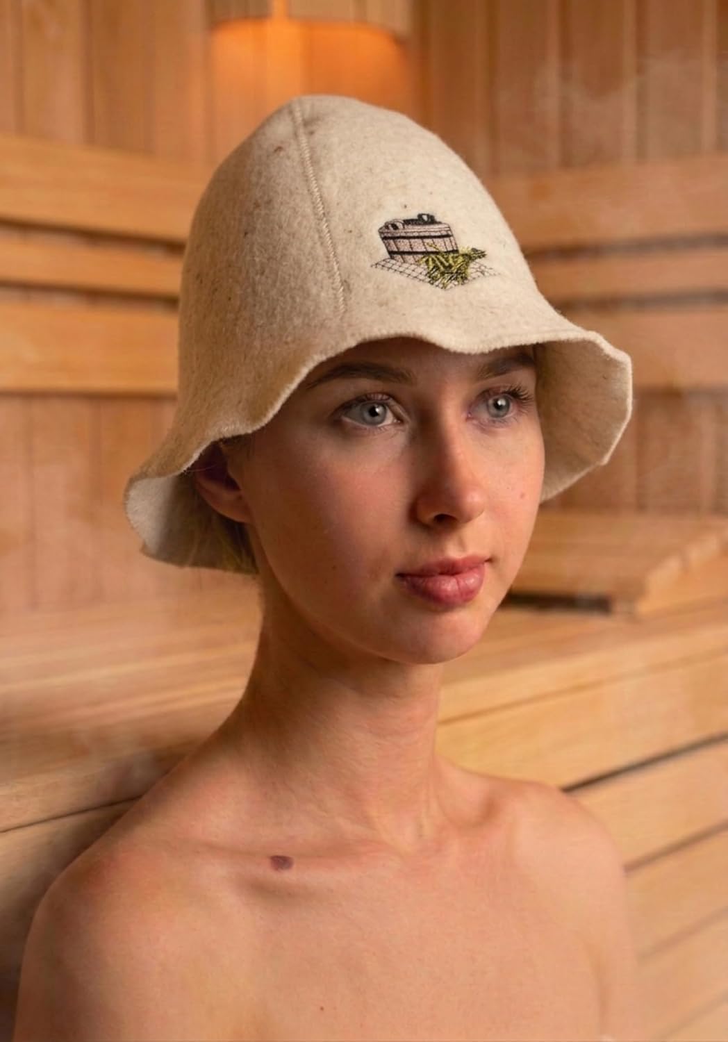 Ger3as Saunahut 100% Wolle mit Stickerei für Damen und Herren, Wellness Mütze Premium Qualität Bad S