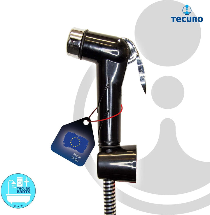 tecuro Bidet WC Handbrause Set SHATTAF, schwarz/chrom, 1-strahlig, 1,20 m Schlauch und Wandhalter -