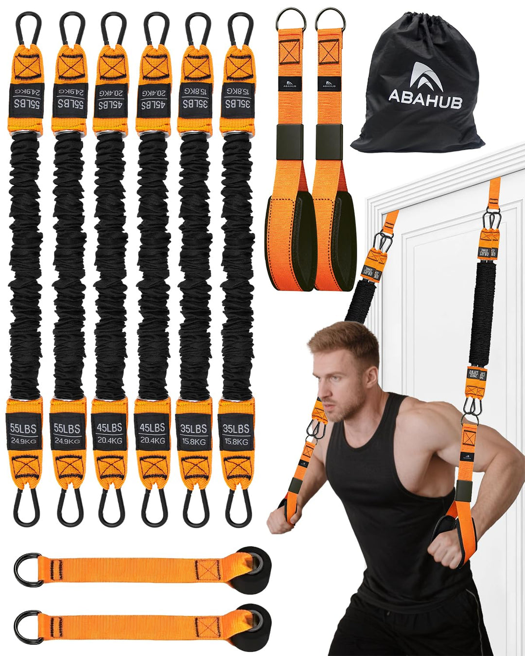 Abahub Trizeps Band Set mit Türanker Verstellbar Tricep Pull Down Fitnessband für Zuhause, Armtraini