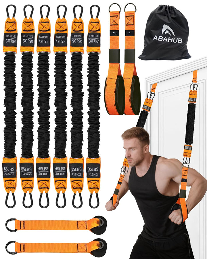 Abahub Trizeps Band Set mit Türanker Verstellbar Tricep Pull Down Fitnessband für Zuhause, Armtraini