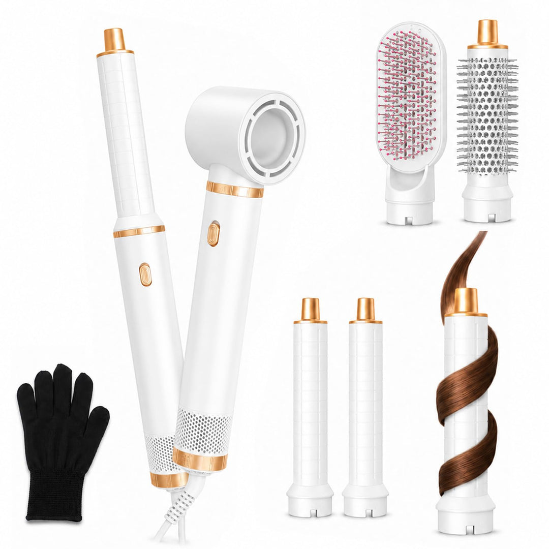 5 in 1 Hairstyler Warmluftbürste mit Aufsätzen - Rotierende Lockenbürste Elektrisch, Föhn Rundbürste