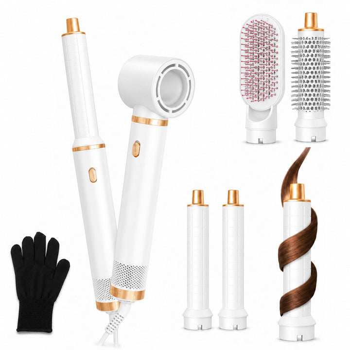 5 in 1 Hairstyler Warmluftbürste mit Aufsätzen - Rotierende Lockenbürste Elektrisch, Föhn Rundbürste