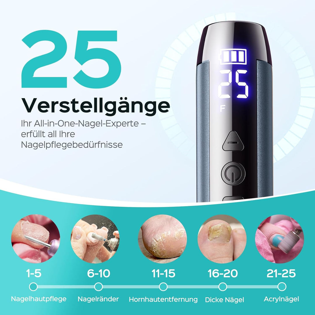 COSLUS C51 Kabellos Tragbar Elektrischer Nagelfräser: Elektrische Nagelfeile für Gelnägel 35000 u/mi