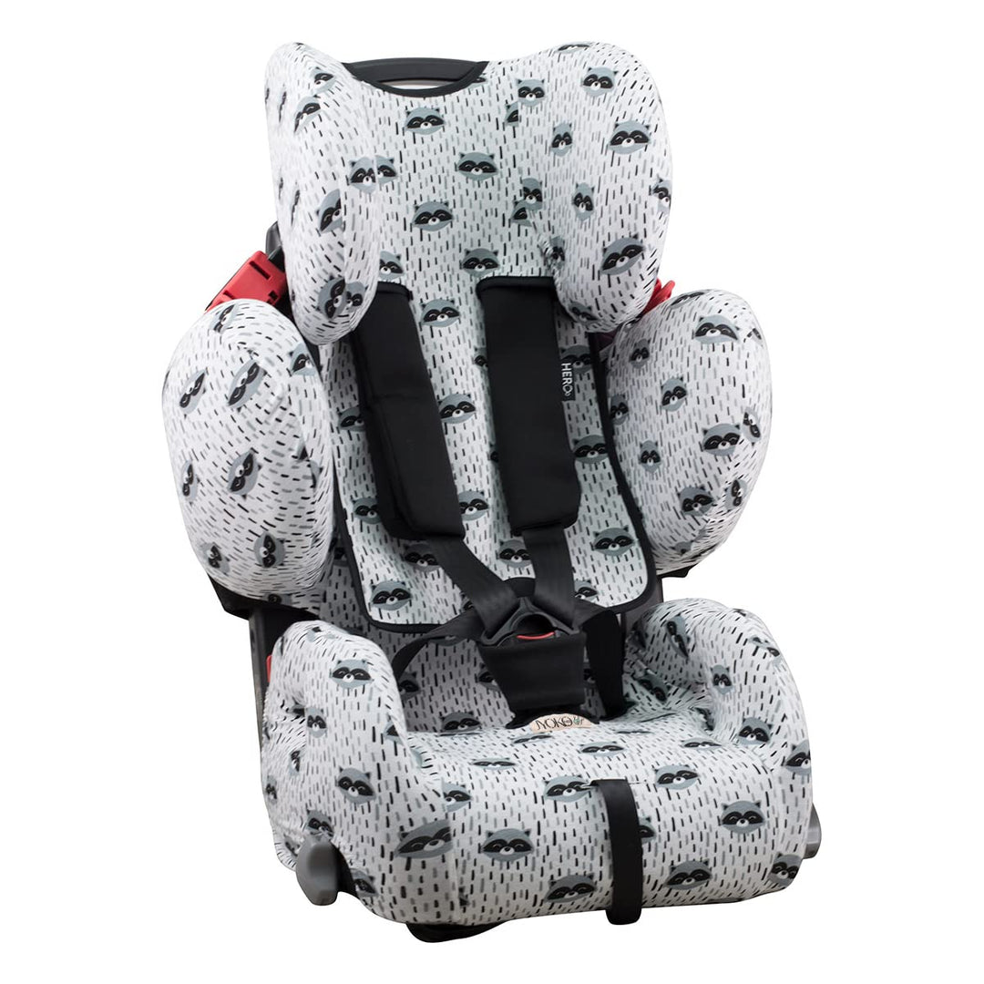 JYOKO KIDS Bezug für Autositz kompatibel mit Recaro Young Sport Hero, aus Baumwolle (Raccoon), Racco