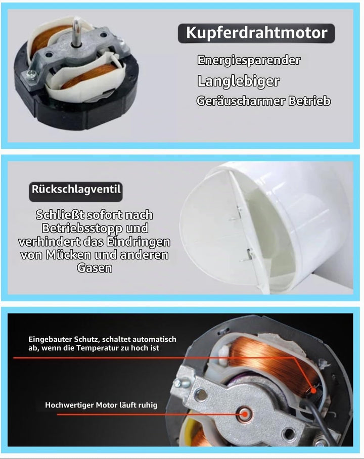 IN-OV - M100 (ø 100 mm) – Abluftventilator + Rückschlagventil, 10 W-95 m³/h, Badezimmer, Küche, Büro