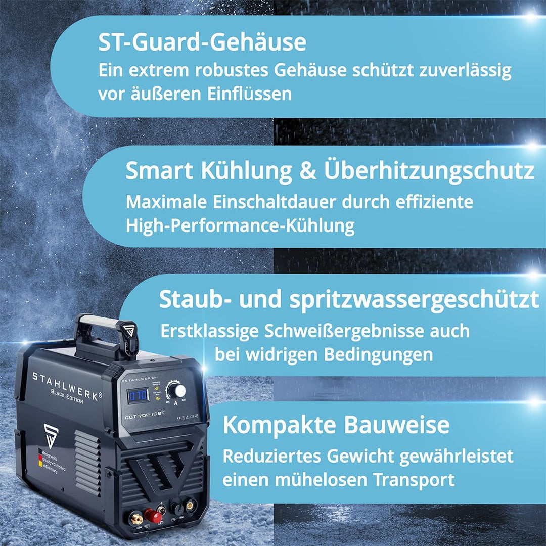 STAHLWERK CUT 70 P IGBT Vollausstattung Plasmaschneider mit 70 Ampere Pilot-Zündung bis 25 mm Schnei