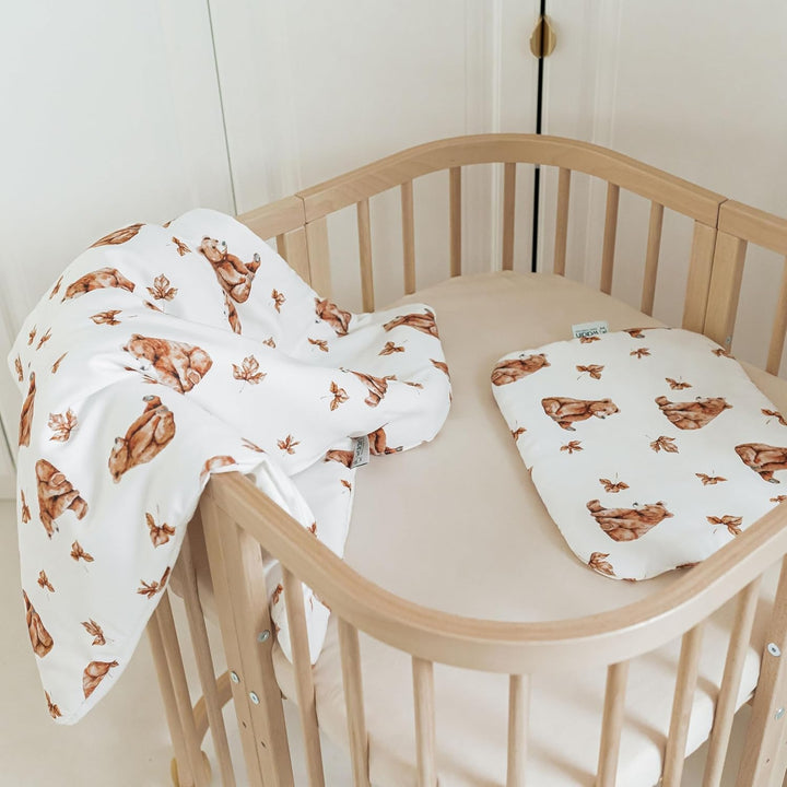 Waldin Baby Kinder Bettwäscheset 100% Bambus, ohne Bezug, Hypoallergen, Decke und Kissen, Bärchen/We