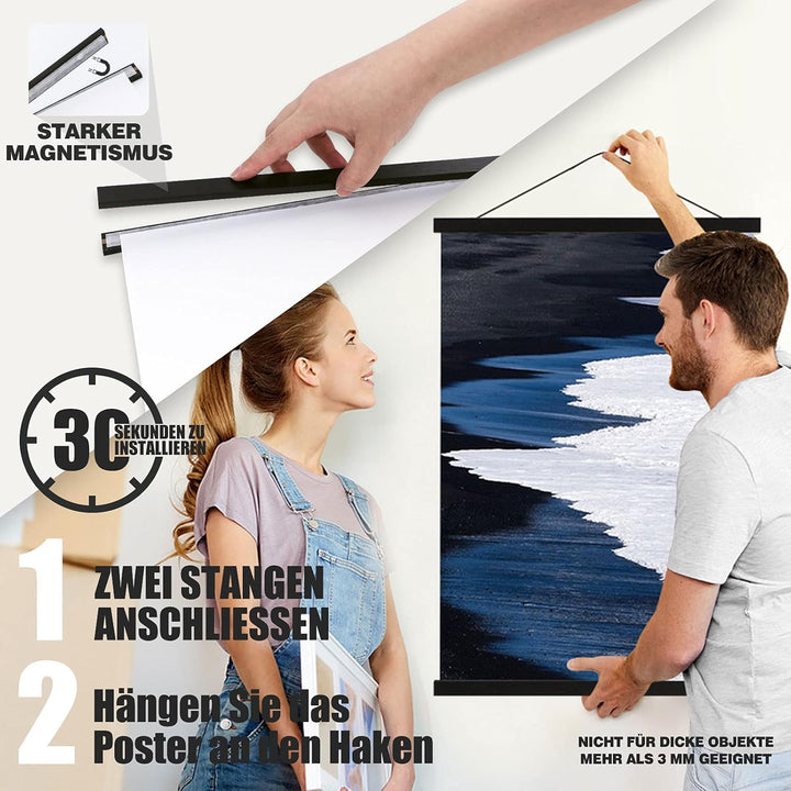 Sanauto B0 Posterleiste Posterschiene Posterleisten 120CM, Magnet Magnetische Holz Poster Aufhänger