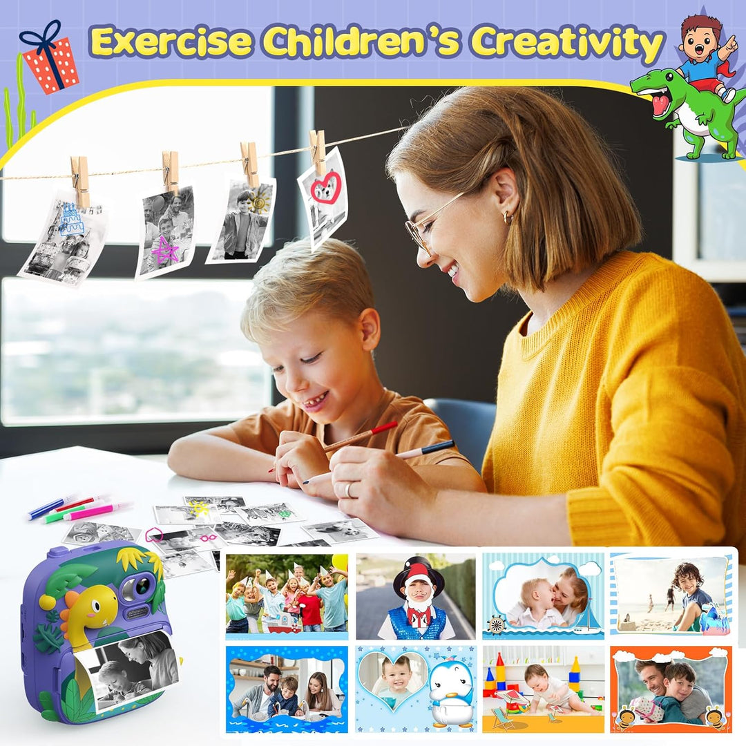 Kinderkamera Sofortbildkamera, CAMCLID 2,4 Zoll Digitalkamera Kinder Dinosaurier Sofortbildkamera mi