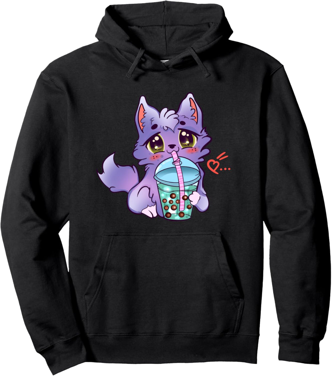 Kleine Katze mit Bubble Tea, Mädchen, Kinder, Kawaii Kult Pullover Hoodie