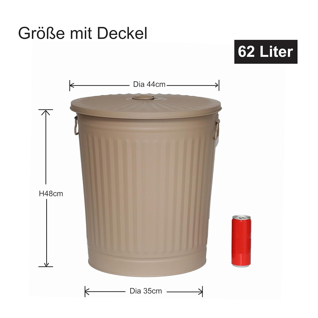 Jinfa 1 Retrodesign Metalleimer mit Griffen und Deckel + 30 Müllbeutel | Beige | 62L 1 Mülleimer 62L