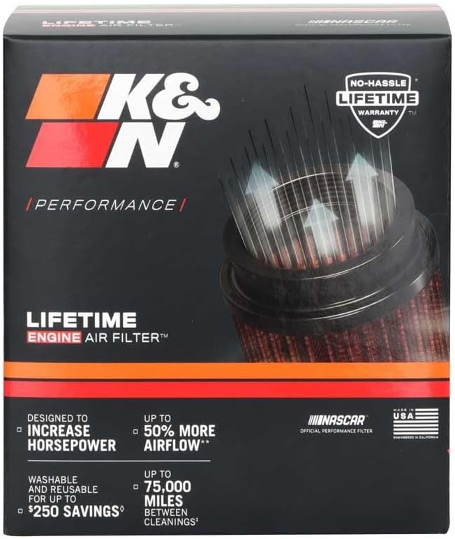 K&N E-0662 Waschbarer und wiederverwendbarer KFZ Tauschluftfilter Rot Einzelbett, Einzelbett