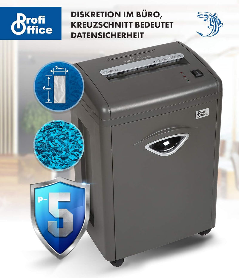 ProfiOffice® Aktenvernichter Alligator 405 CC+, 5 Blatt, 2 x 6 mm Kreuzschnitt, CD/DVD, 10 Min Dauer