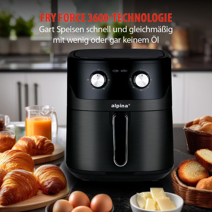 alpina Heissluftfritteuse 6L - Airfryer für 4 bis 6 Personen - Heissluftfritteuse mit Einstellbarer