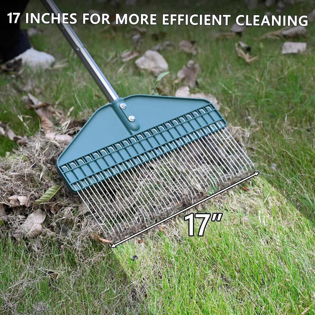 Rasenrechen für Blätter, Gartenrechen mit 43,2 cm Kopf – 167,6 cm Edelstahlgriff für Hof, Rasen, Str