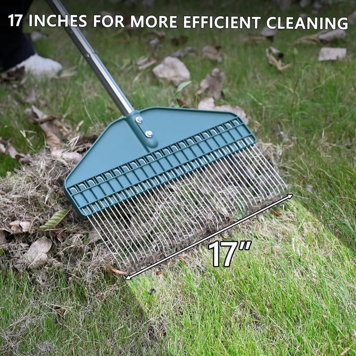Rasenrechen für Blätter, Gartenrechen mit 43,2 cm Kopf – 167,6 cm Edelstahlgriff für Hof, Rasen, Str
