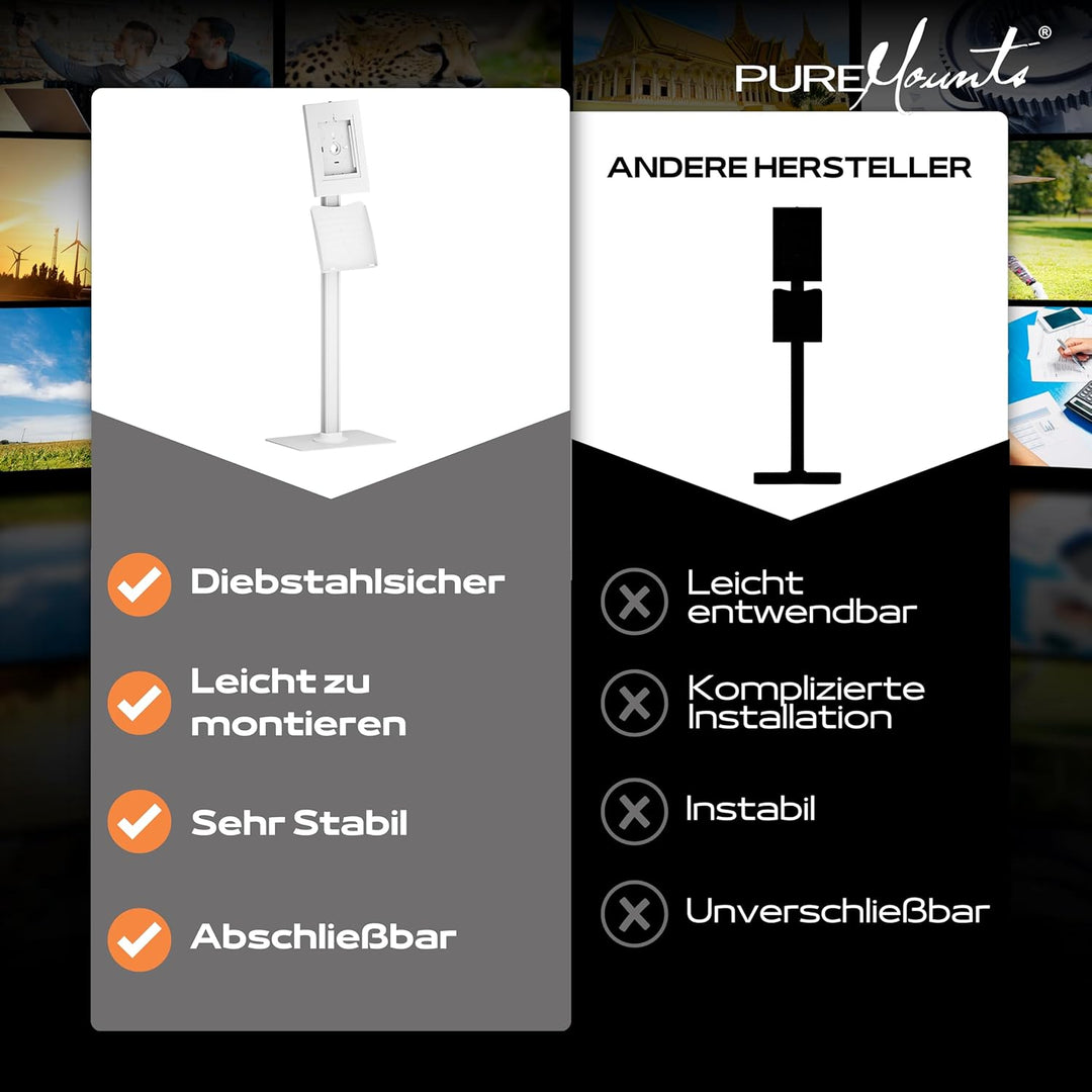 PureMounts® Tablet Halterung mit abschliessbarem Stahlgehäuse für iPad 5/6/7/8/9/ IPad Air 9.7"/ 10.