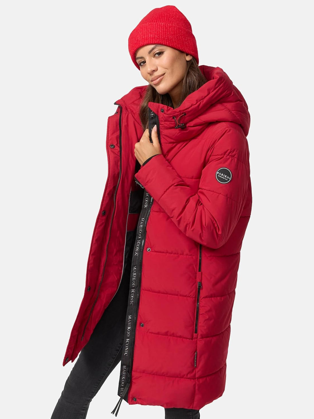 MARIKOO Damen Wintermantel Warmer Steppmantel lang mit Kapuze und hohem Kragen Karumikoo XVI XS-3XL