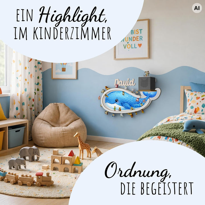 Holzura Wal Tonie Regal für Toniebox 1 – personalisiertes magnetisches Wandregal für über 50 Toniefi
