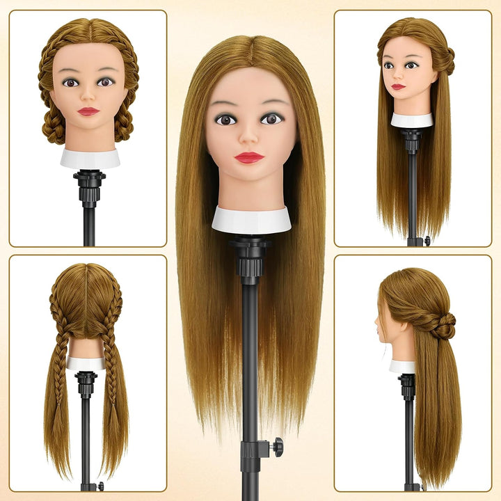 TwoWin Friseurkopf mit Haaren, 26 Zoll (66 cm) 80% Echthaar Mannequin Kopf, Trainingskopf für Stylin