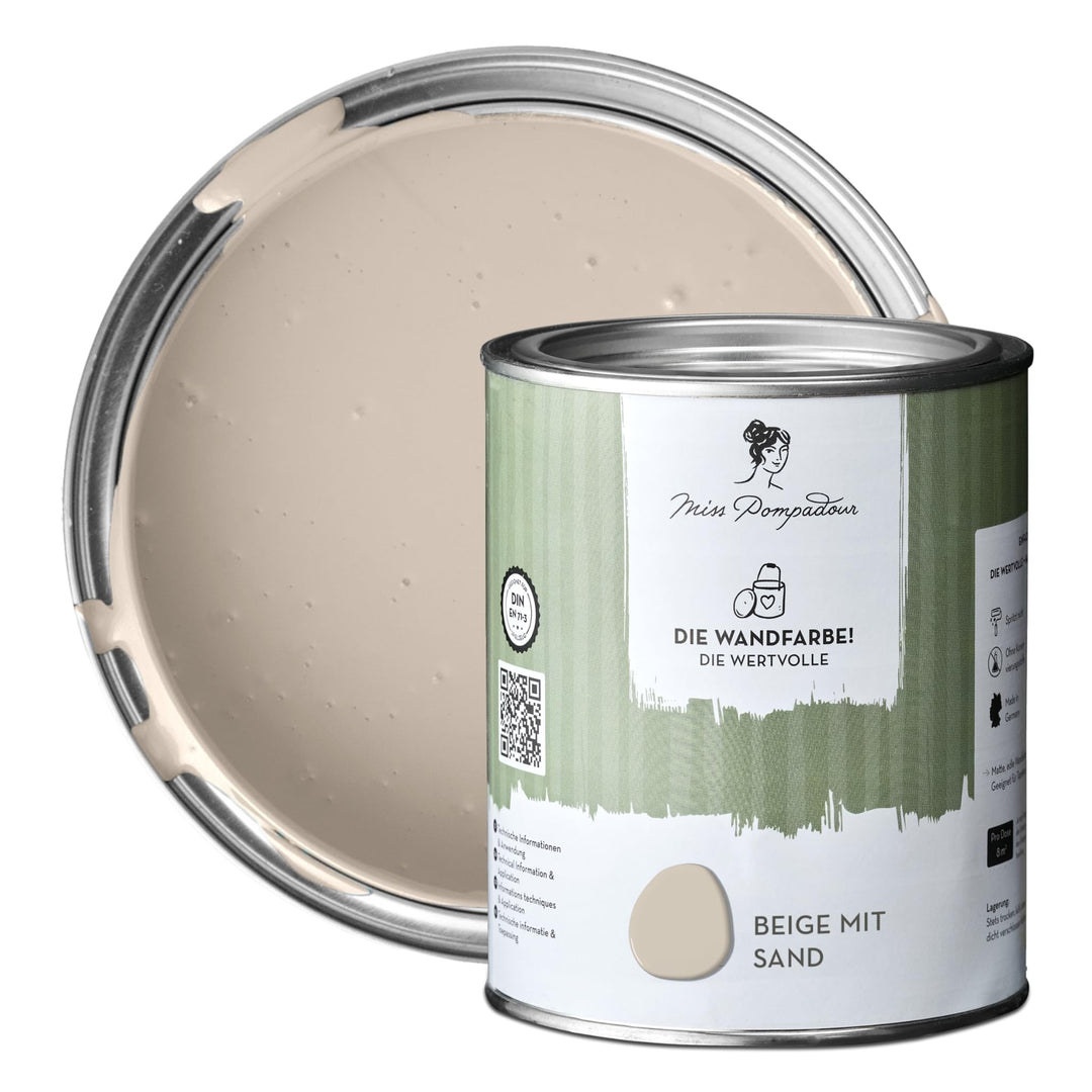 MissPompadour edelmatte Wandfarbe Beige mit Sand 1L - sehr hohe Deckkraft - geruchsneutrale, spritzf