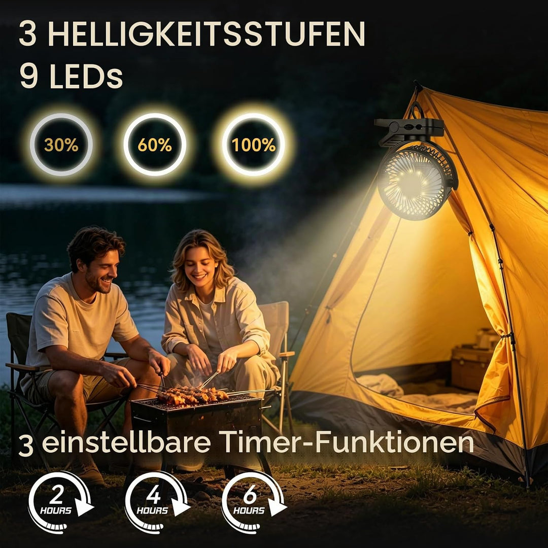 Camping Ventilator, 12000 MAh Mini USB Ventilator, 360° Drehung Tischventilator, 3 Geschwindigkeiten