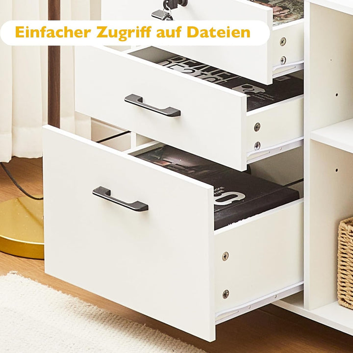 CLIPOP Rollcontainer,abschliessbar,mobiler Aktenschrank mit 5 Rollen,3 Schubladen,Schubladenschrank