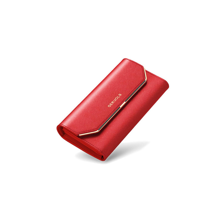Geldbeutel Damen Leder Geldbörse RFID Schutz Large Portemonnaie Minimalistisch Lange Brieftasche Rot